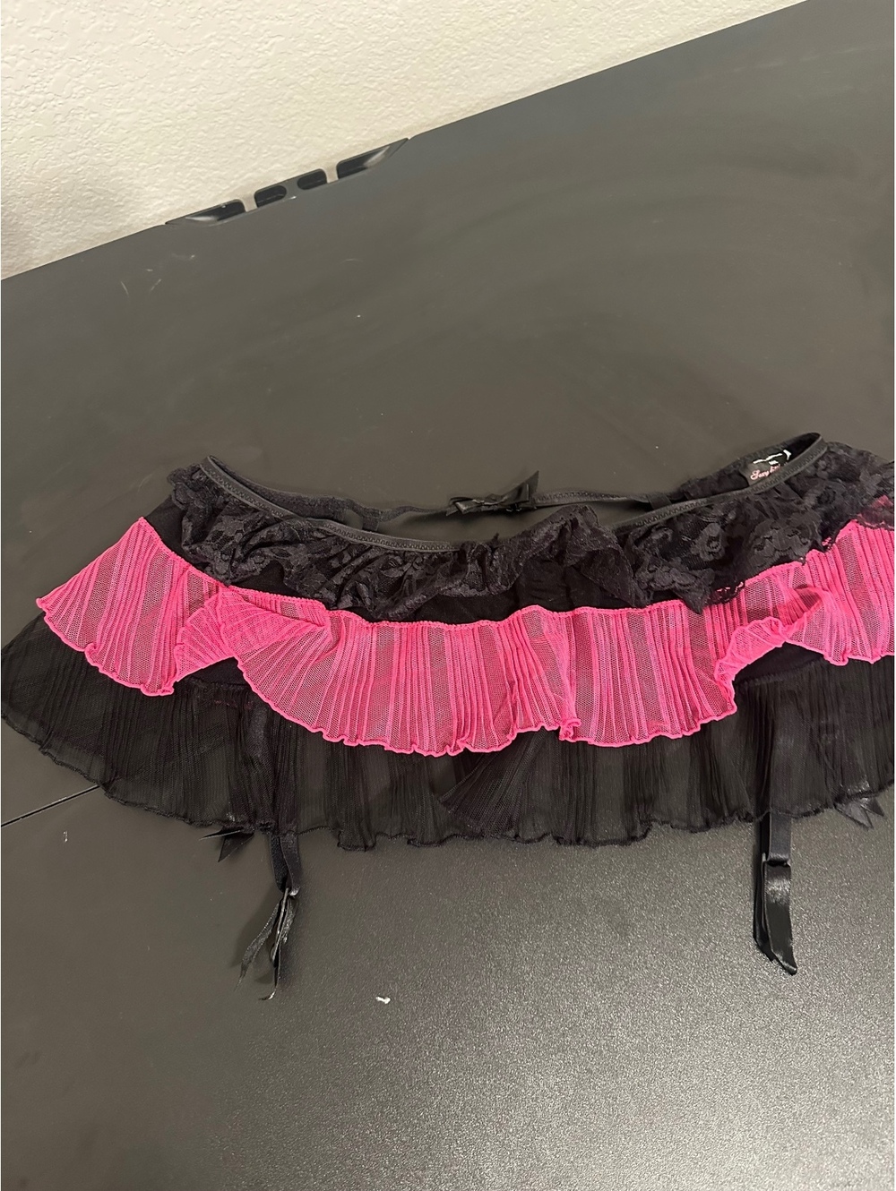 Victoria's Secret Sexy Little Things black and hot pink ruffle garter belt